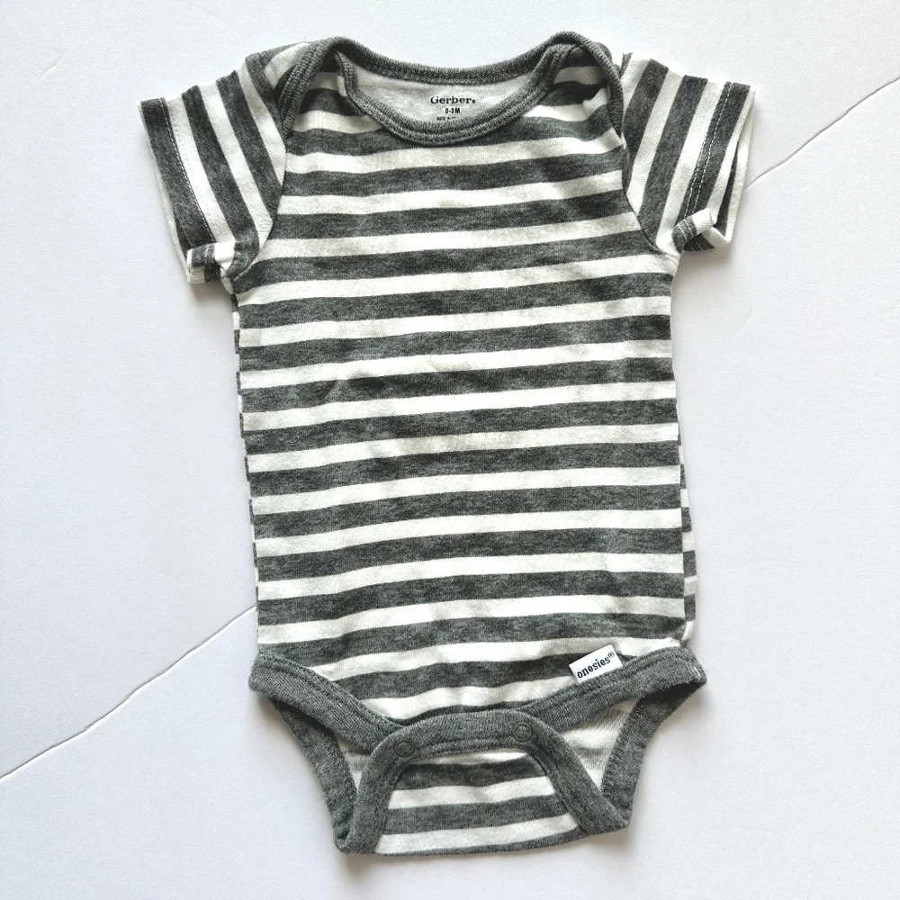 Gender Neutral Onesie White and Grey Stripe Size 0-3M